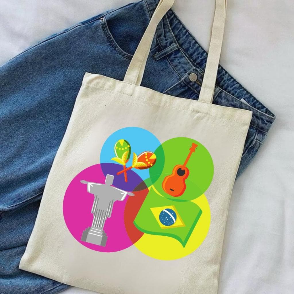 Ecobag Sacola Bolsa Praia Brasil Cultura 100% Algodão Cru