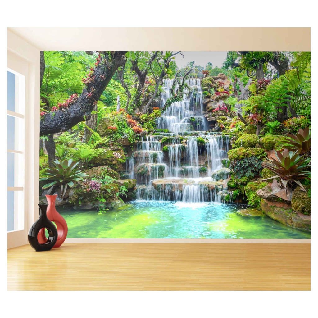 Adesivo de parede Cachoeira paisagem natureza mata flores cascata papel de parede paineis m² NCH 218