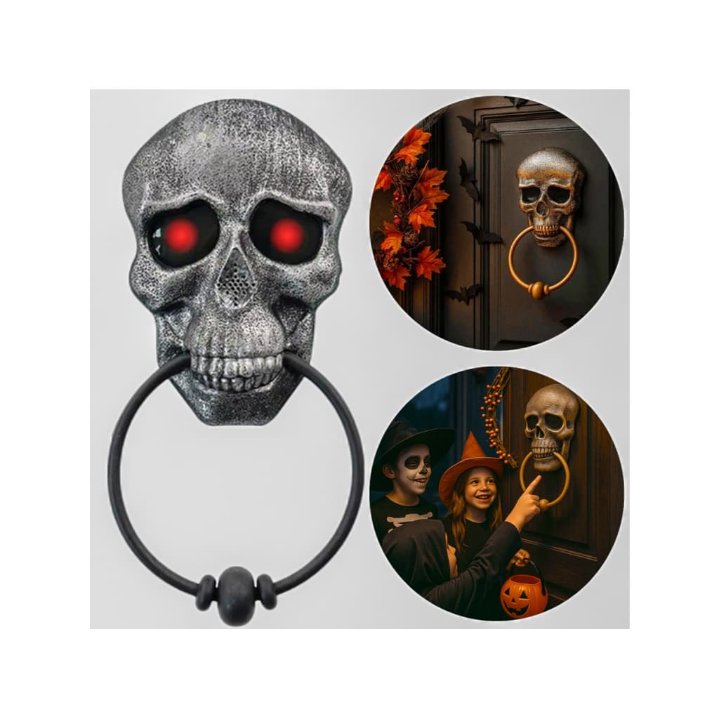 Campainha Decoração de Halloween Caveira com Som Assustador e Luz LED