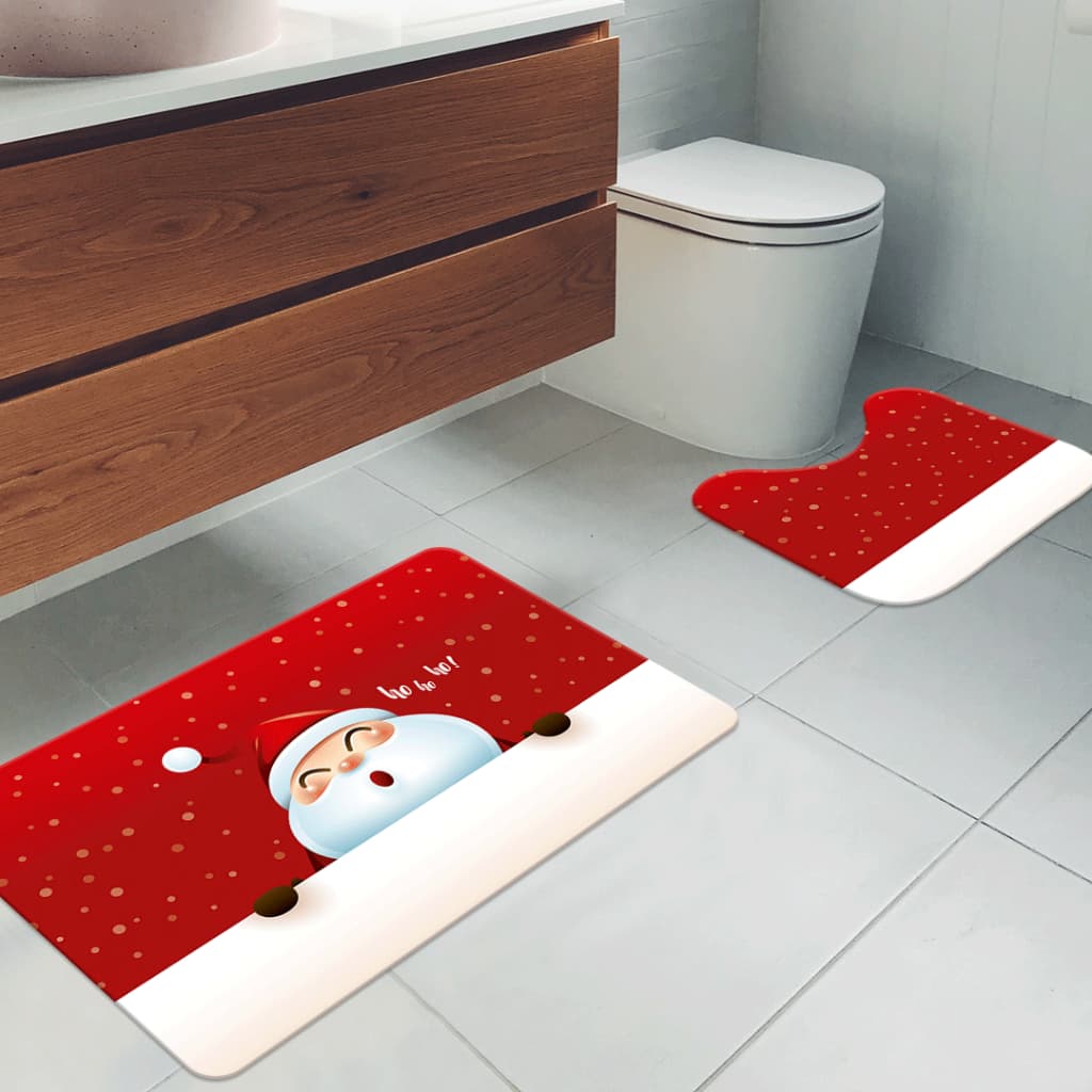 🎄 Jogo 2 Tapetes de Natal para Banheiro, Kit 2 Peças, Tapete Papai Noel – Premium Feliz Natal