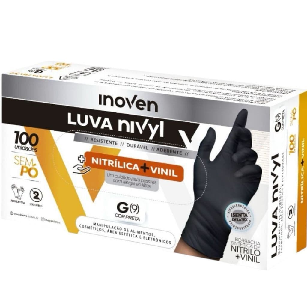 Luva Nitrílica Preta Descartável 100 Unidades Resistente Sem Pó Profissional P M G