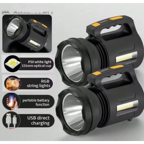 Lanterna Holofote Recarregavel B-Max TD8100 LED COB+P90, Prova d´agua, Power Bank Fita Led 10M