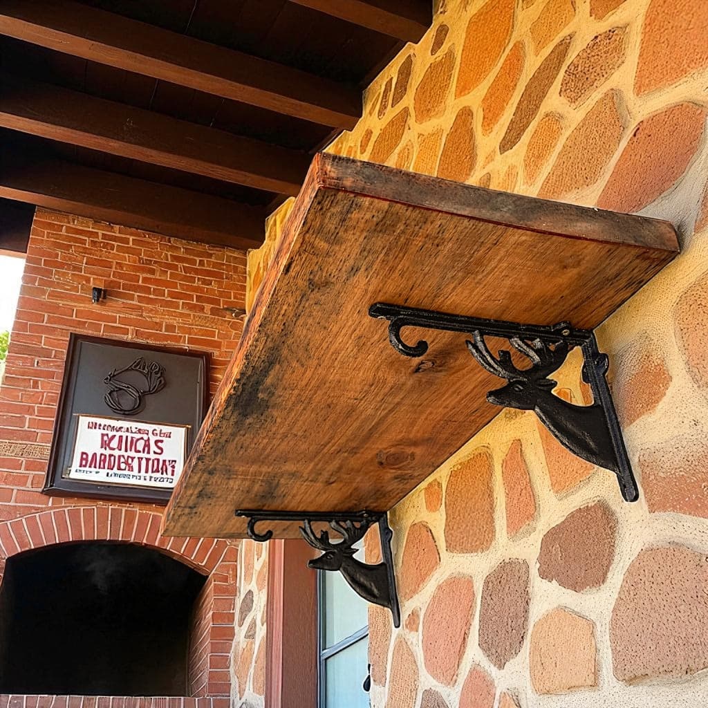 Mesa de Churrasco Rústica Madeira Maciça 80x30cm Suporte Alce Em Metal Resistente Decoração Retrô