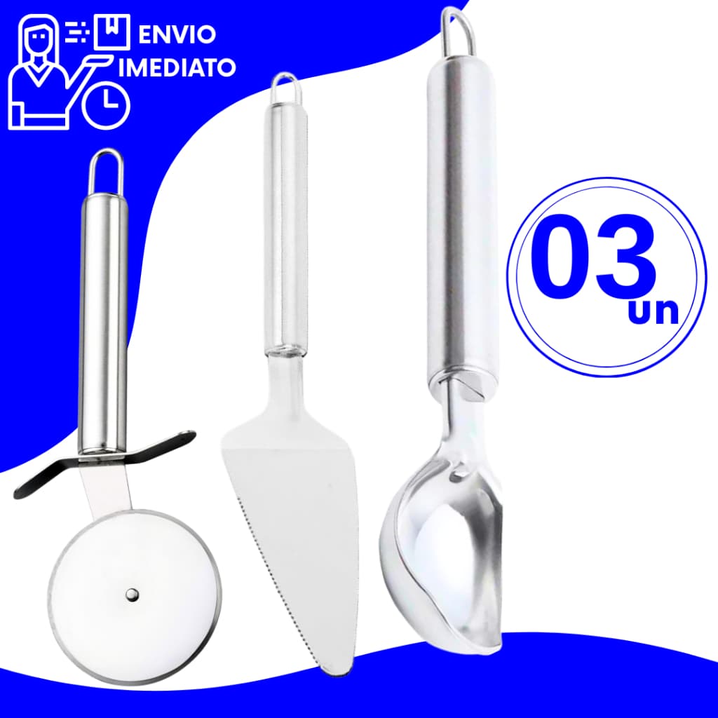 Kit Utensílios de Cozinha Espátula de Bolo Pegador de Sorvete Cortador de Pizza Profissional