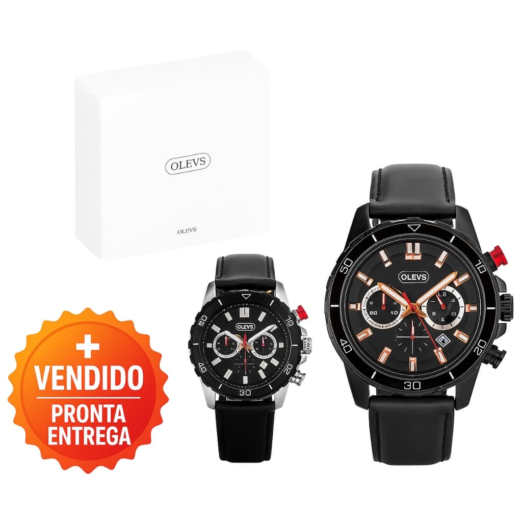 Relógio Masculino Analógico Esportivo de Pulso com Pulseira de Couro Preto