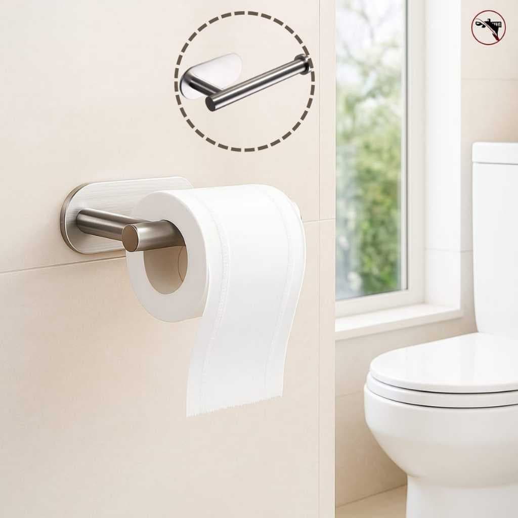 Suporte Papel Higienico Auto Adesivo Aco Inox Fosco Para Parede Banheiro