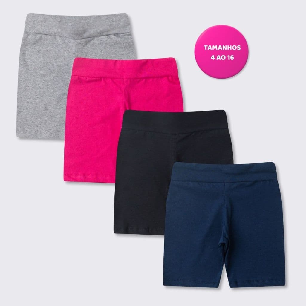 Kit 4 Short Ciclista Bermuda Infantil Juvenil Menina Verão