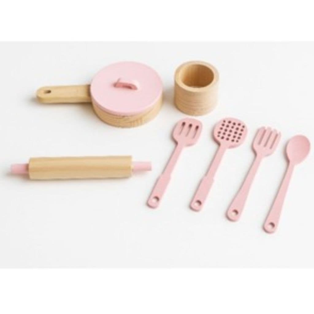 Brinquedo de Cozinha Infantil em Madeira Rosa Utensílios Educativos
