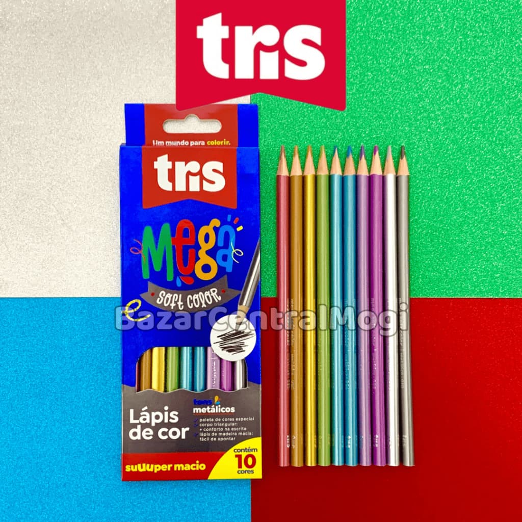 Lápis de Cor Metálico Tris Mega Soft Color 10 Cores Metalizadas