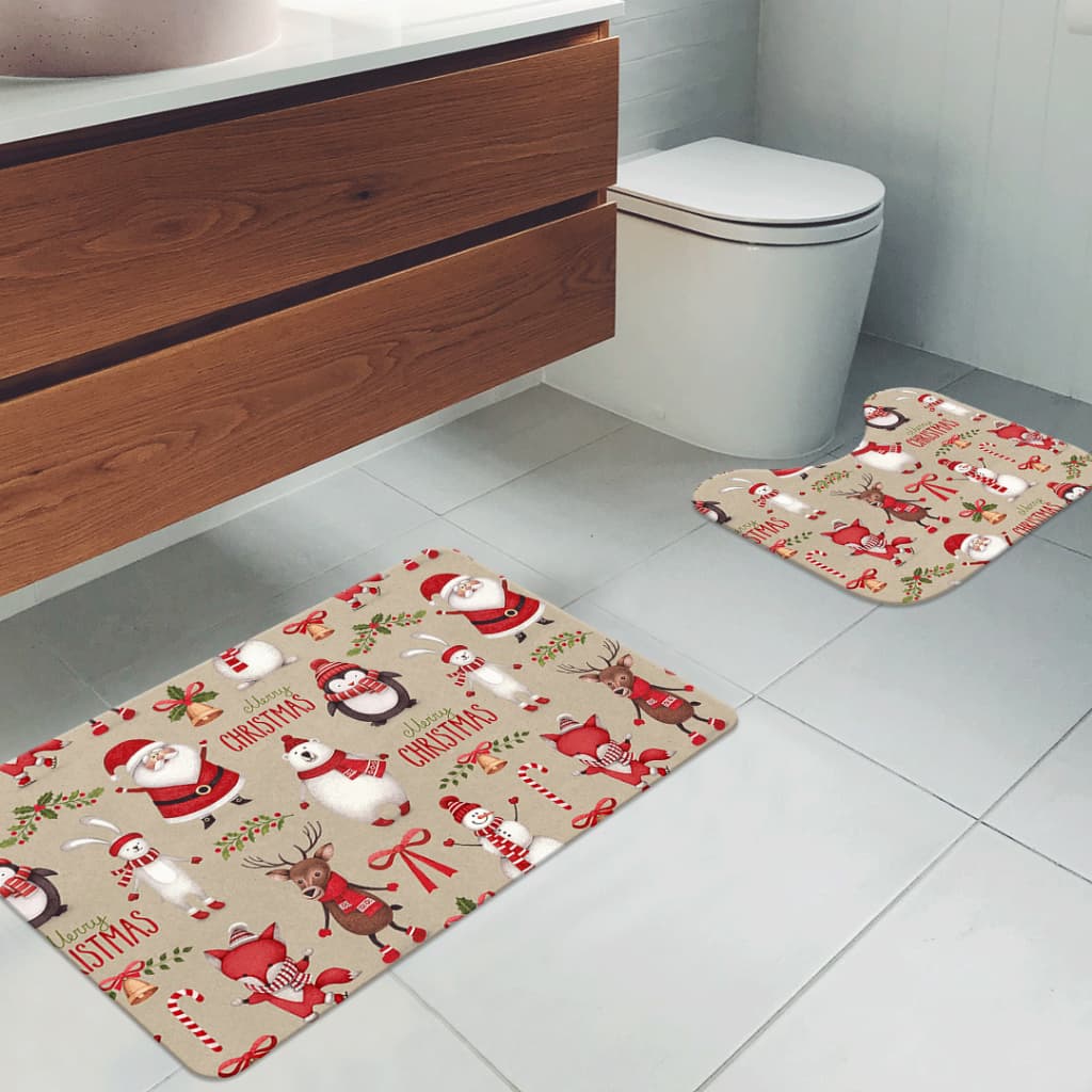 Kit 2 Tapete de Natal para Banheiro, Jogo 2 Peças Natal - Papai Noel – Decoração Charmosa de Natal