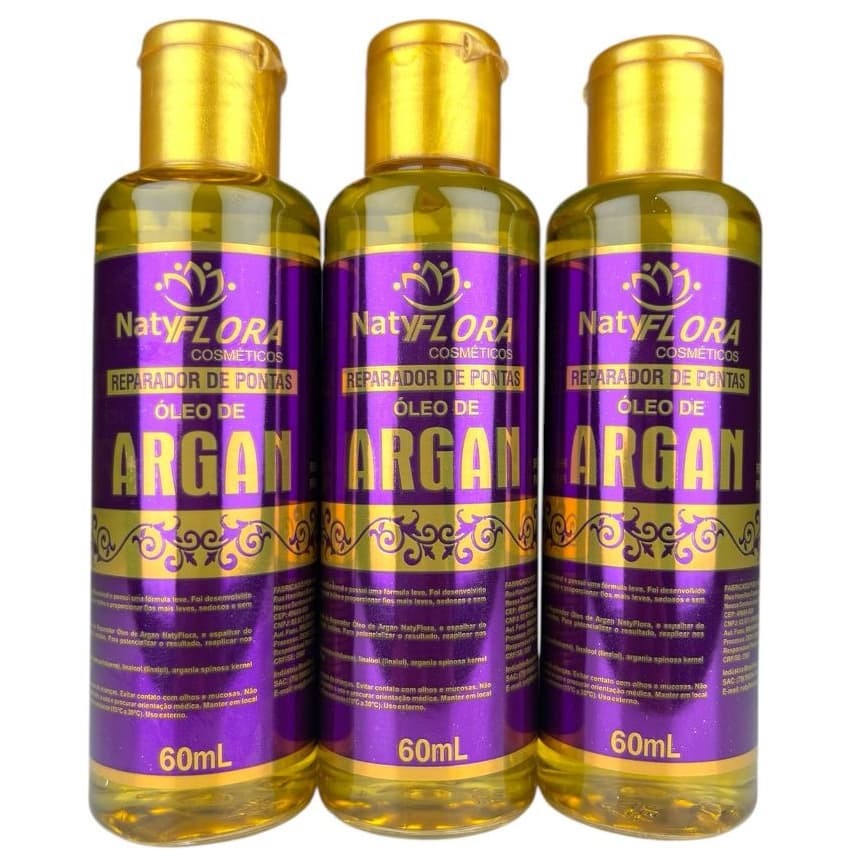 Kit com 3 Reparador de Pontas Óleo de Argan 60mL NatyFlora