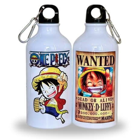 Garrafa Squeeze Alumínio Branca One Piece Luffy Anime 500ml + Caixinha Individual