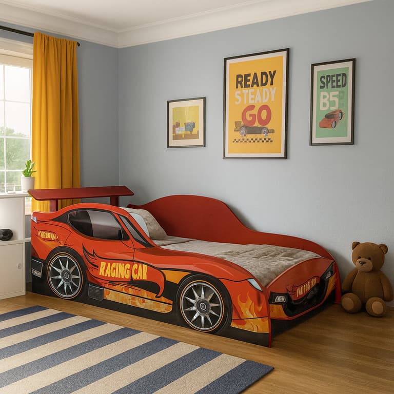 Cama Solteiro Infantil Carro de Corrida Vermelha em MDF