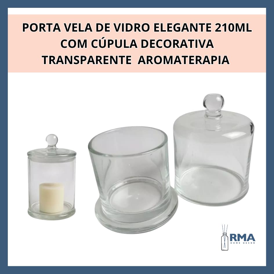 Porta Vela de Vidro com Cúpula Transparente 210ml Elegante Decorativo e Multiuso