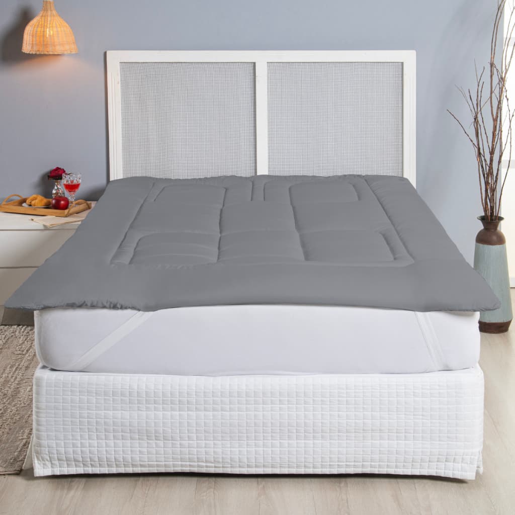 Pillow Top Casal 400 Fios Extra Macio Protetor de Colchão Cinza