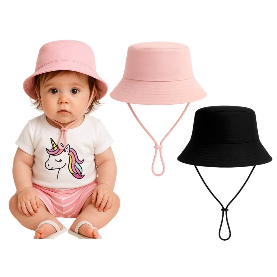 KIT 2 CHAPÉU BUCKET  CORDINHA BEBÊ RECEM NASCIDO INFANTIL BONÉ PRAIA  PROTEÇÃO SOLAR MENINA