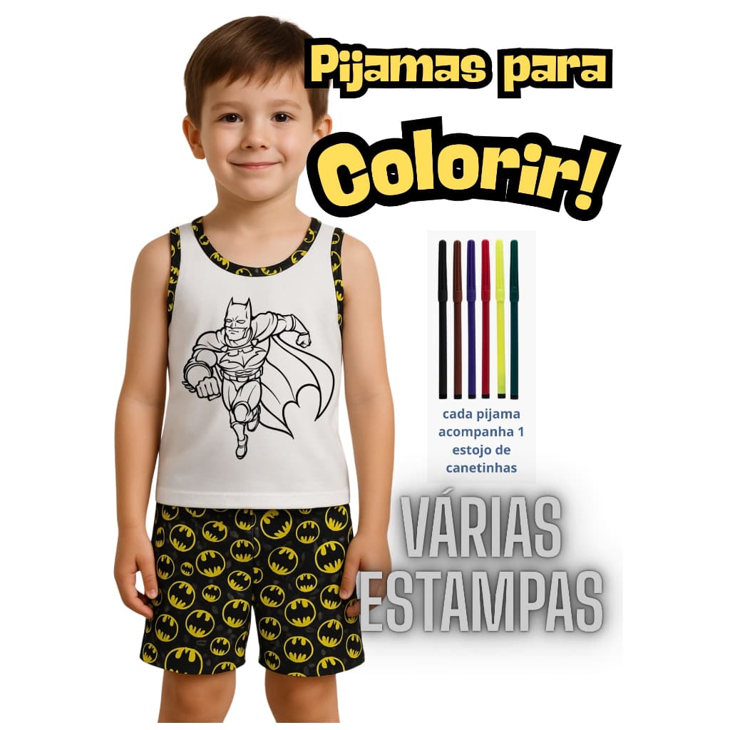 Pijama Infantil masculino Para Colorir Manga Curta Estampado Personagem pode ser Personalizado