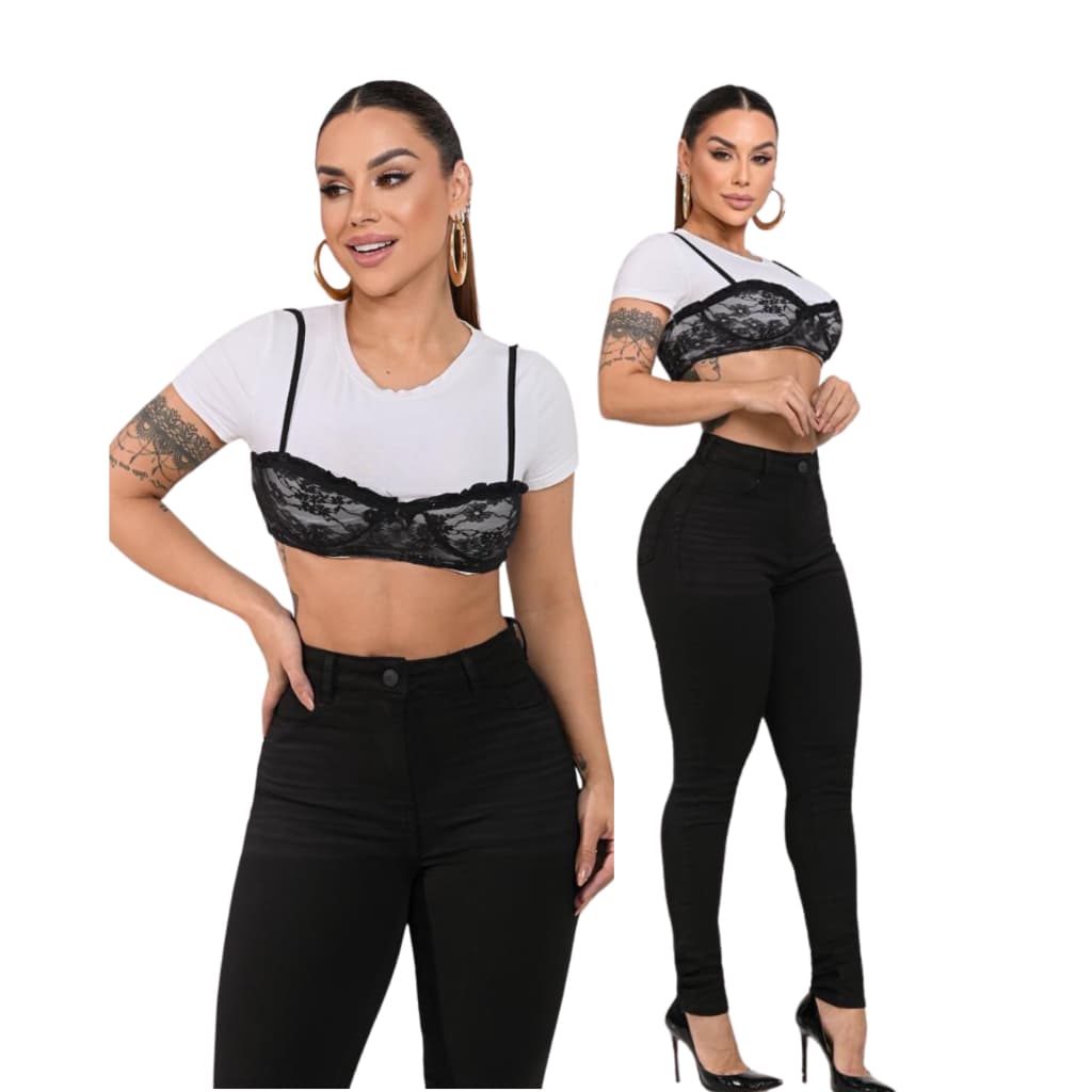 Calça Feminina Skinny Preta Brim Jeans Premium