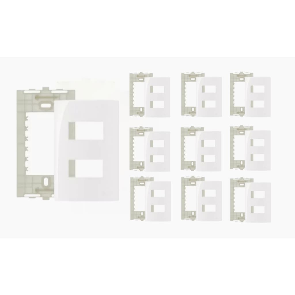 Kit 10 unidades Placa com Suporte 4x2 2 Postos Separados Sleek Margirius 16024