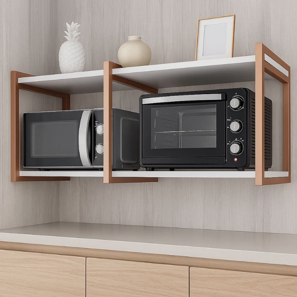 Nicho Suporte Duplo Microondas Forno Estilo Industrial Ferro 1,20 Rose Gold