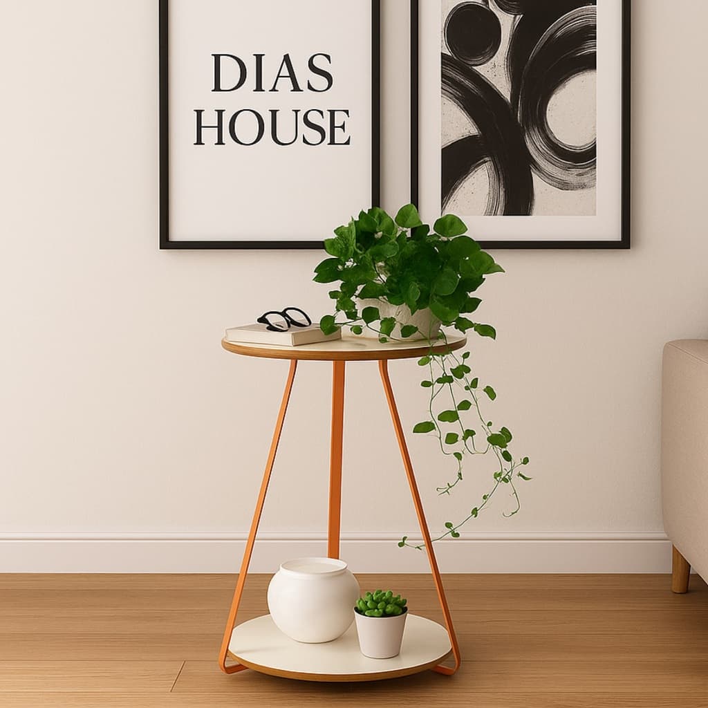 Mesinha Canto Lateral Decorativa Redonda Mesa de Apoio Sala Sofá Sofia Pés Ferro