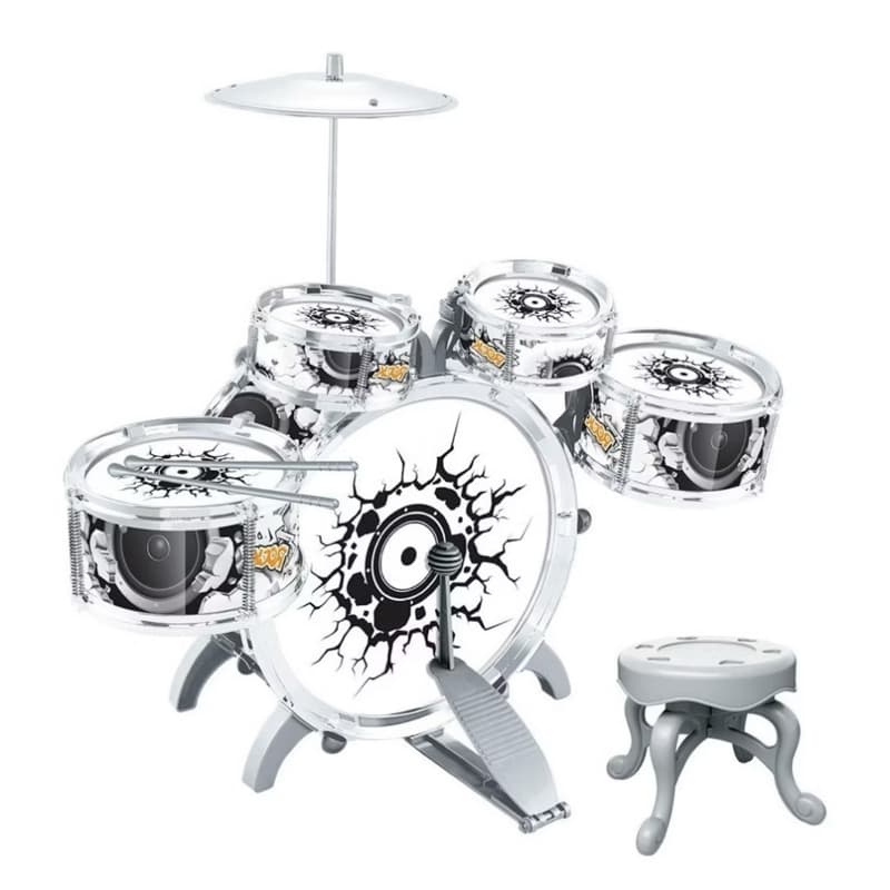 Bateria Infantil Rock Com Banquinho Baquetas Meninos presente educativo para crianças