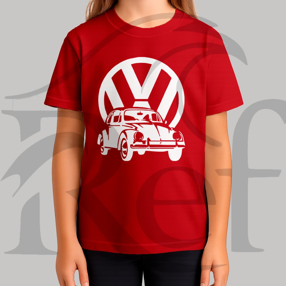 Camiseta Camisa Infantil Feminina Streetwear Fusca Logo Volkswagem Malha Penteada Algodão Premium