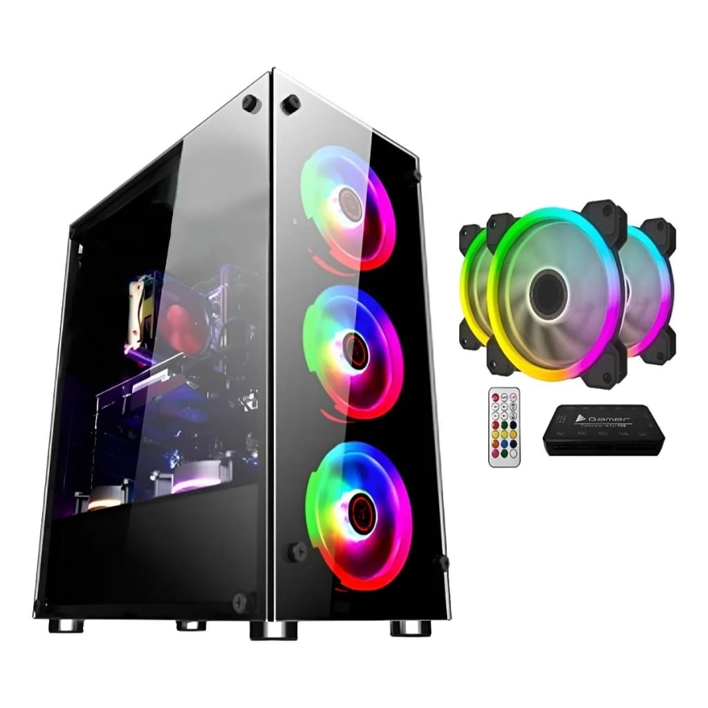 Gabinete Gamer Vidro Usb3.0 Xway 01150 Com 3 Fans Rgb Controladora