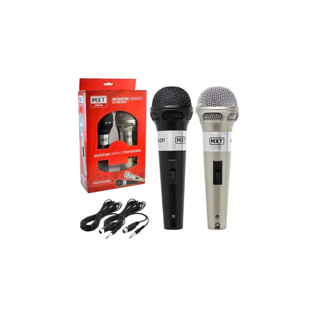 Microfone De Mão Duplo Karaoke Igreja Com 2 Cabos 5 Metros