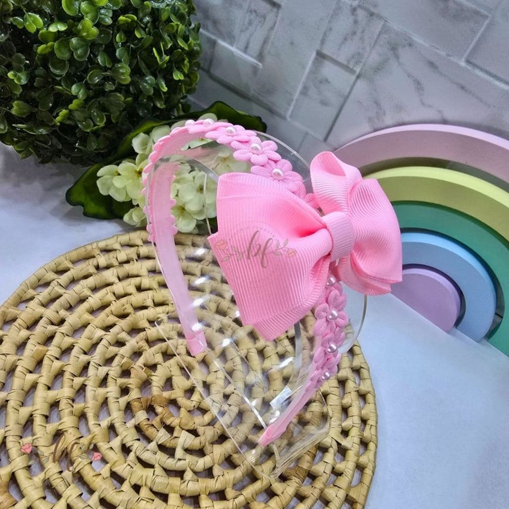 Tiara Amorinha - Tiara De Flores Infantil Menina - Arco De Cabelo Com Laço, Acessório Infantil