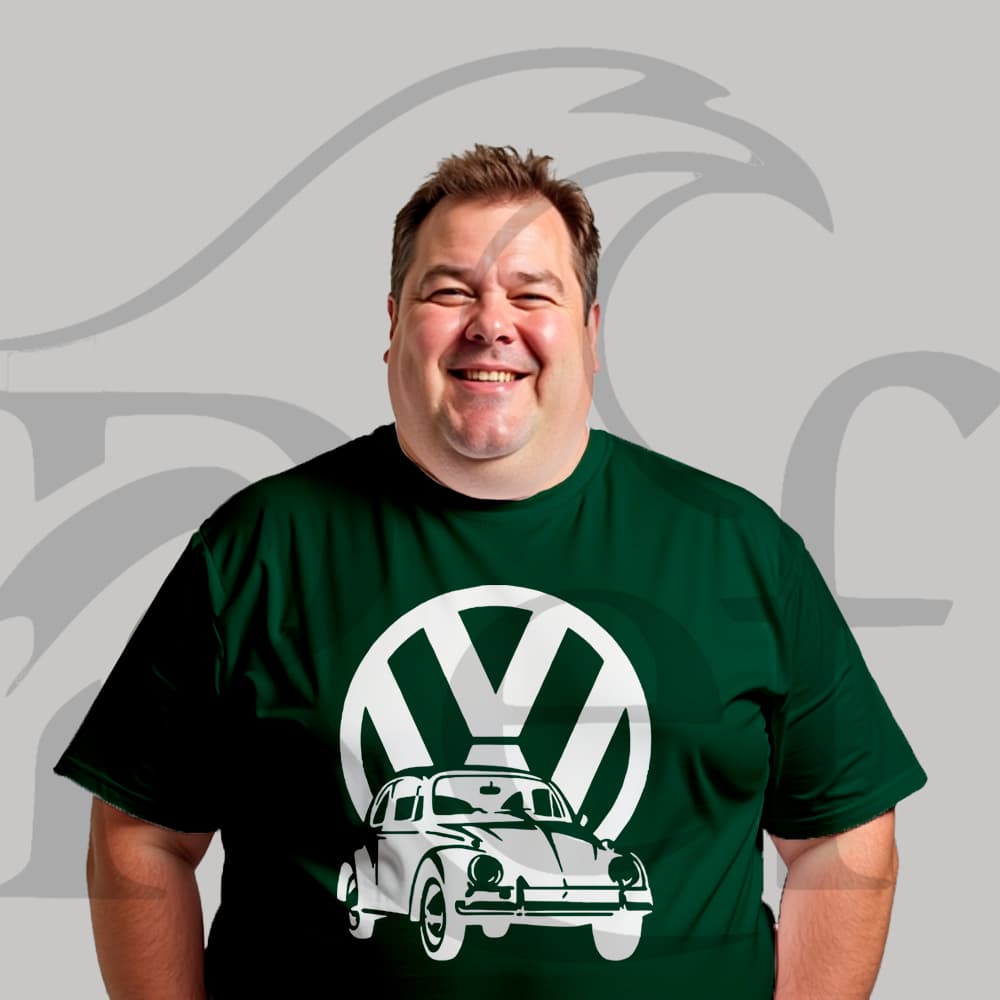 Camiseta Camisa Plus Size Masculina Streetwear Fusca Logo Volkswagem Malha Penteada Algodão Premium
