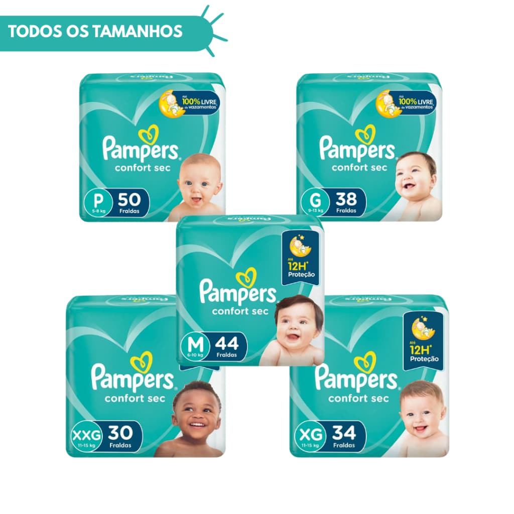 Fralda Pampers Confort Sec – Proteção de 12h e Ajuste Confortável (Escolha seu Tamanho)
