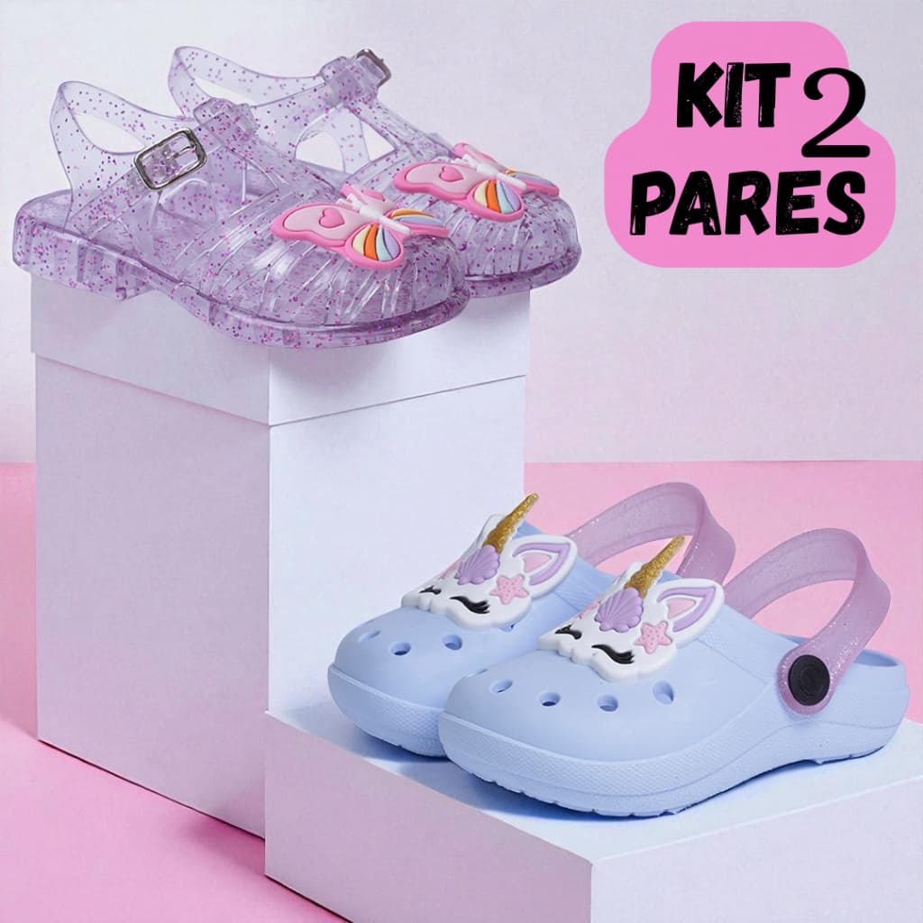 Kit 2 Pares Sandália Infantil Menina e Papete Infantil Confortável