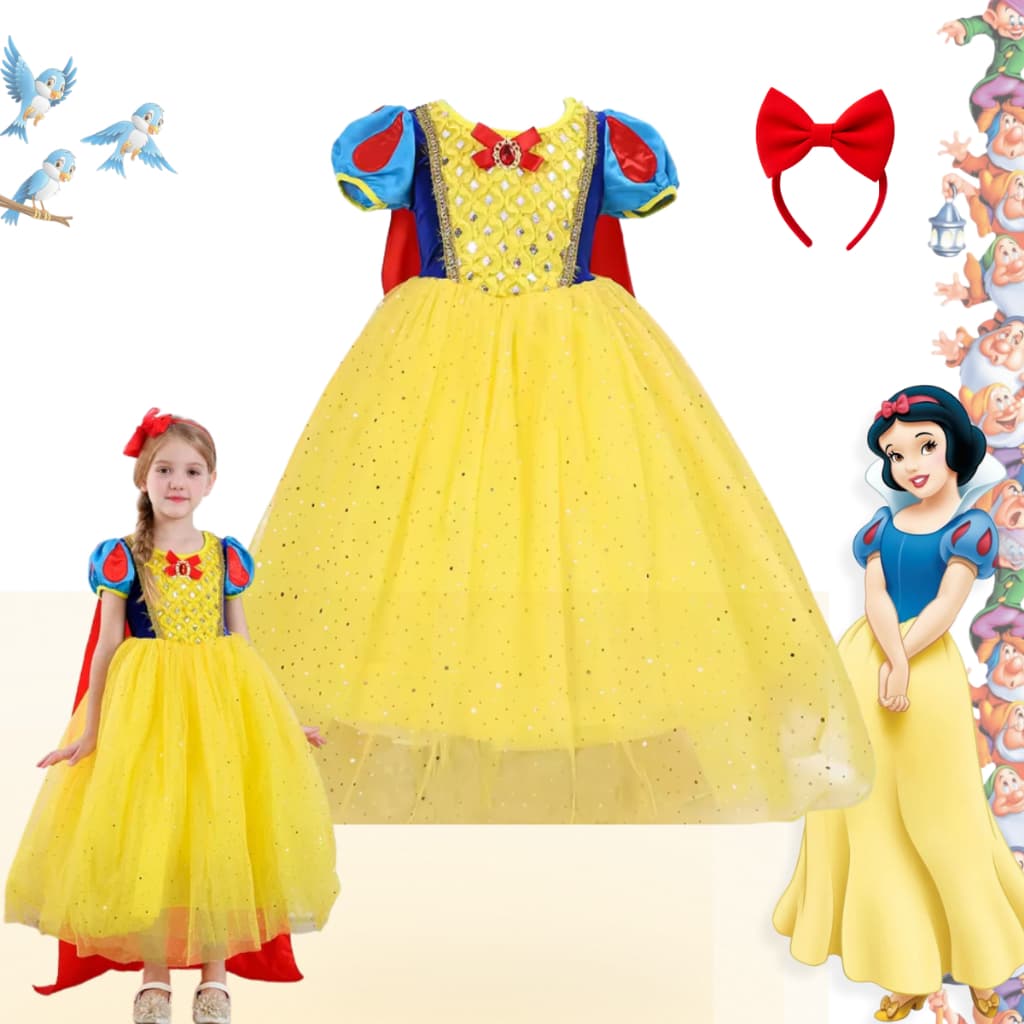 Fantasia Vestido Infantil Branca De Neve Princesa + Tiara