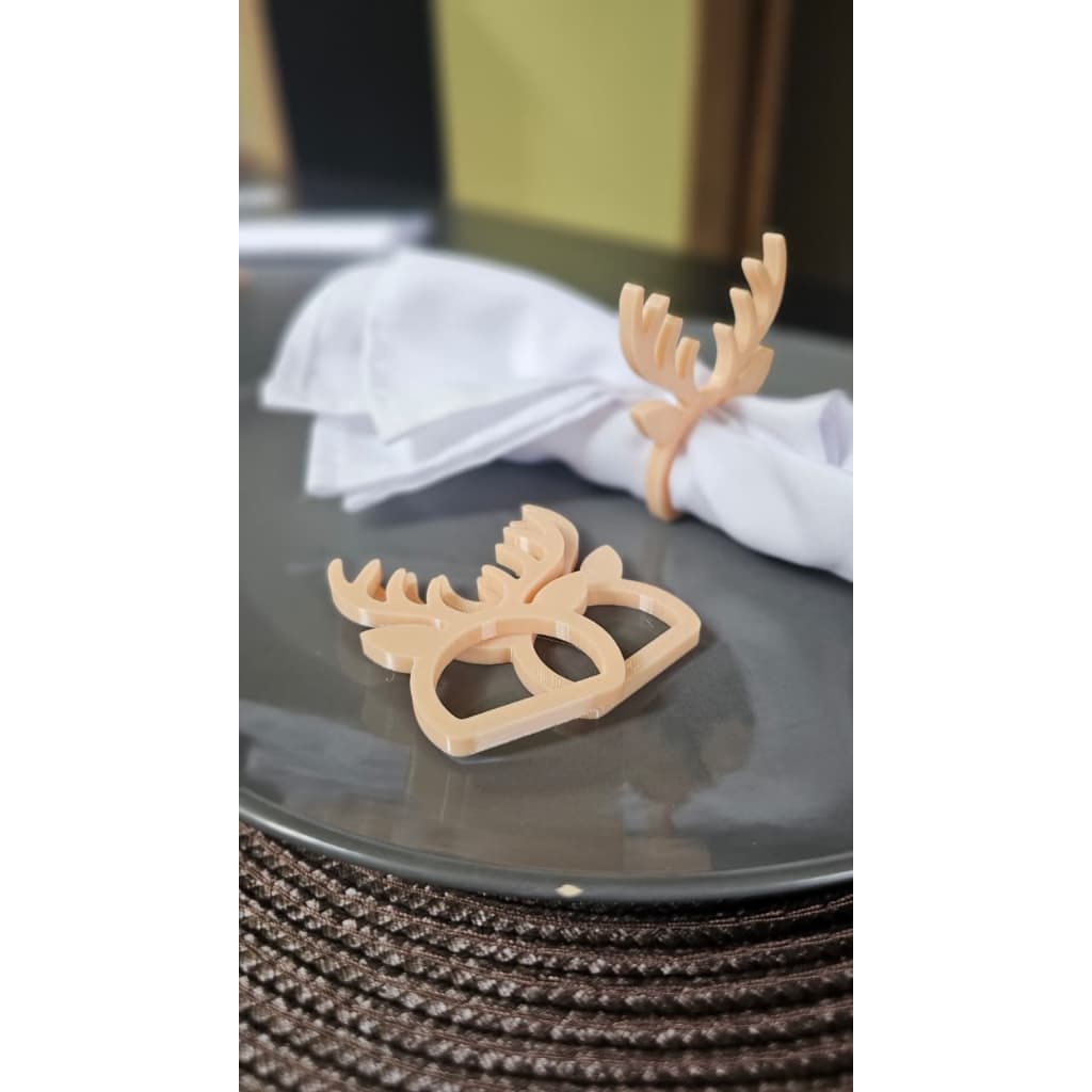 Kit 6 Argolas Anel Porta Guardanapo de Mesa com Design de Chifre de Cervo – Decorativo para Jantar, Festas e Natal