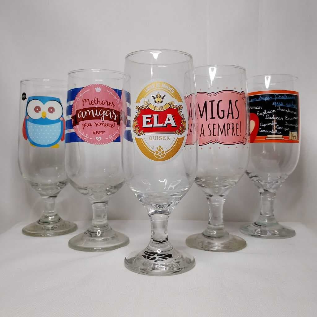 Taça de vidro transparente, várias estampas