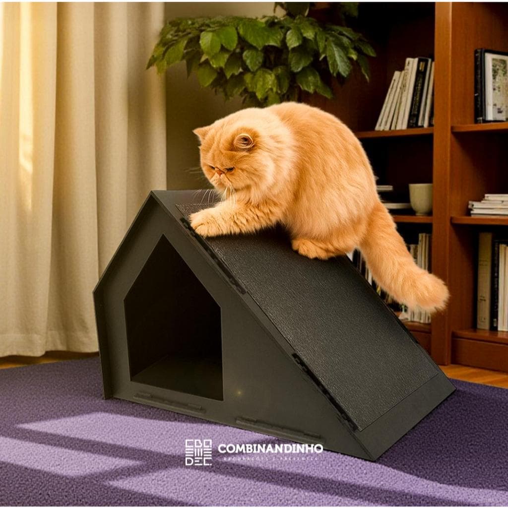 Rampa Casa de Gato Caminha Pet Brinquedo Anti Estresse Para Gato Carpete Arranhador MDF Luxo Apoio