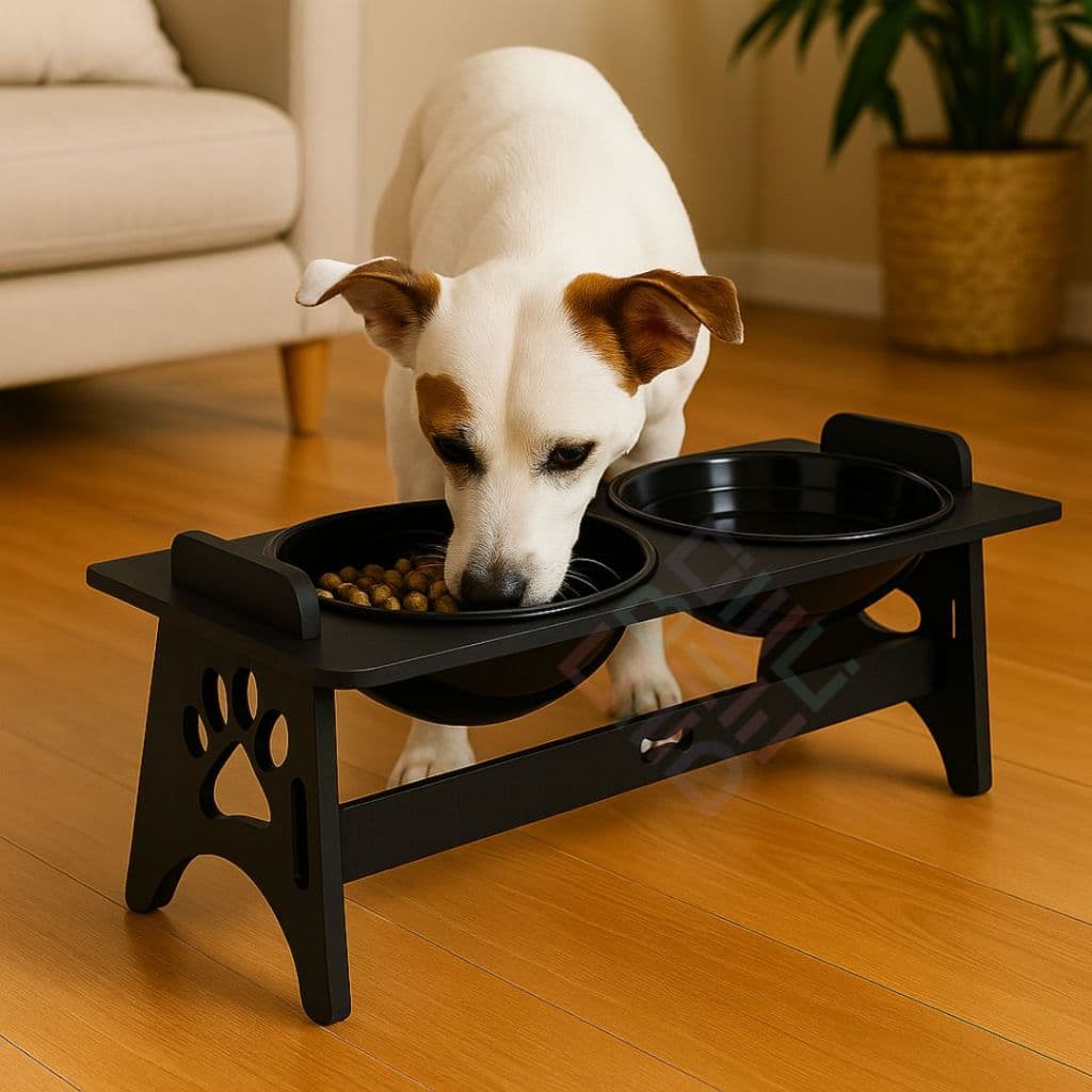 Comedouro Bebedouro Elevado para Cães e Gatos com Tigela de Tampa Suspenso MDF Bebedouro Pet