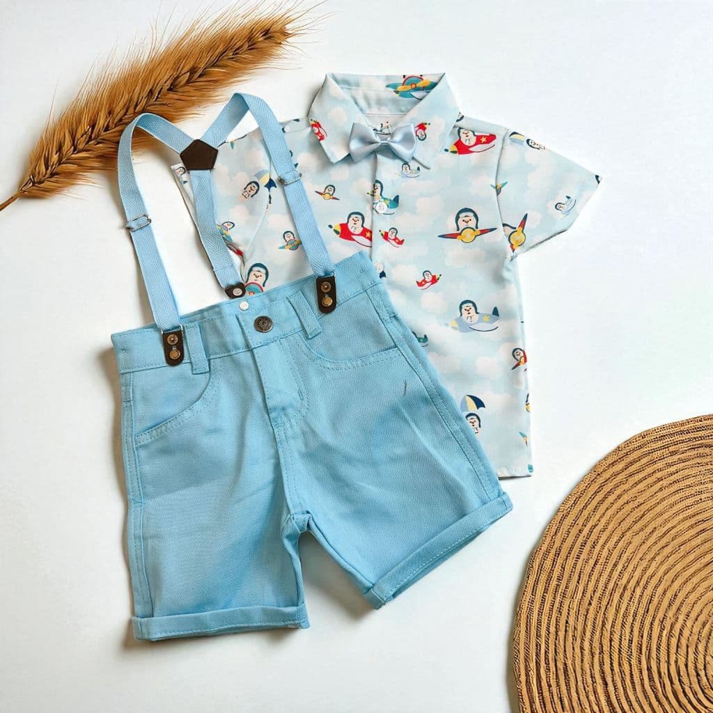 conjunto menino urso ursinho aviador avião