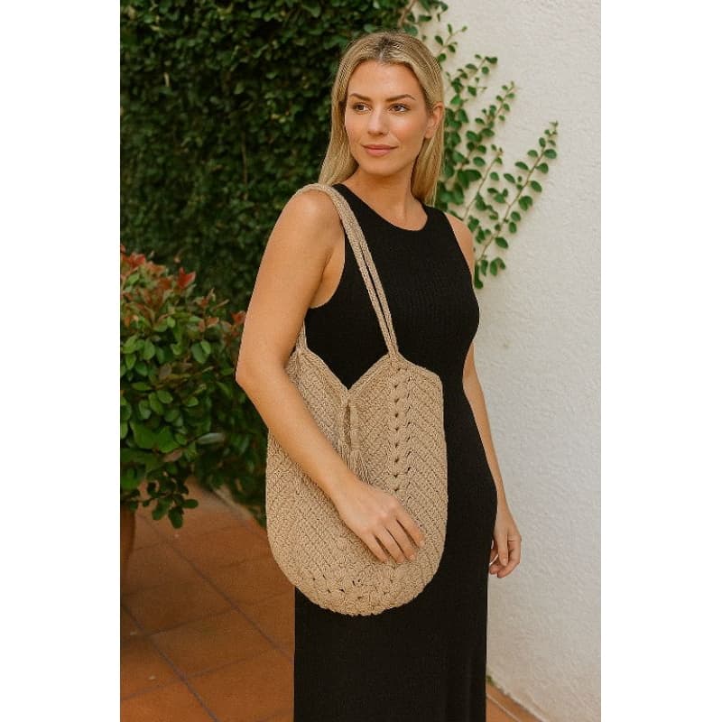 Bolsa de Crochê Feminina Tiracolo Artesanal Bege Moda Verão Casual Boho