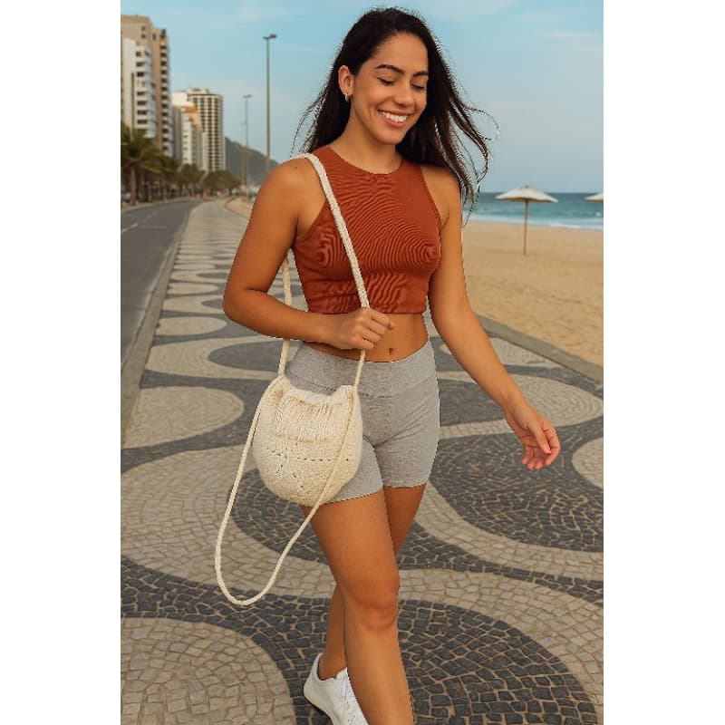 Bolsa de Ombro em Crochê com franja moda praia boho