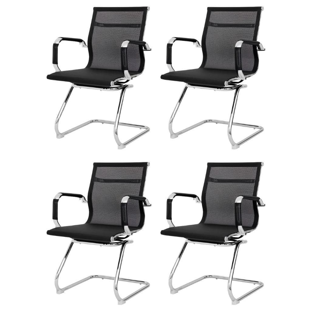 Kit 4 Cadeiras De Escritório Fixa Interlocutor Ergonômica Em Tela Mesh Preta - Momo Design