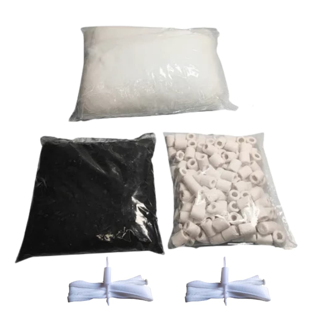 Kit Filtragem Perlon 1m + Carvão 500g + Midia 1l Para Aquarios e Lagos