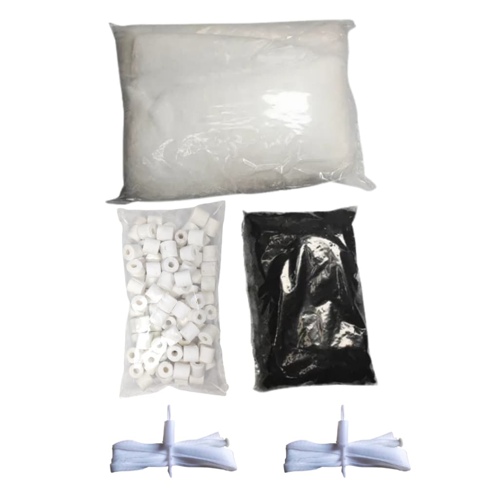 Kit Filtragem Perlon 1m + Carvão 250g + Midia 500ml Para Aquarios e Lagos