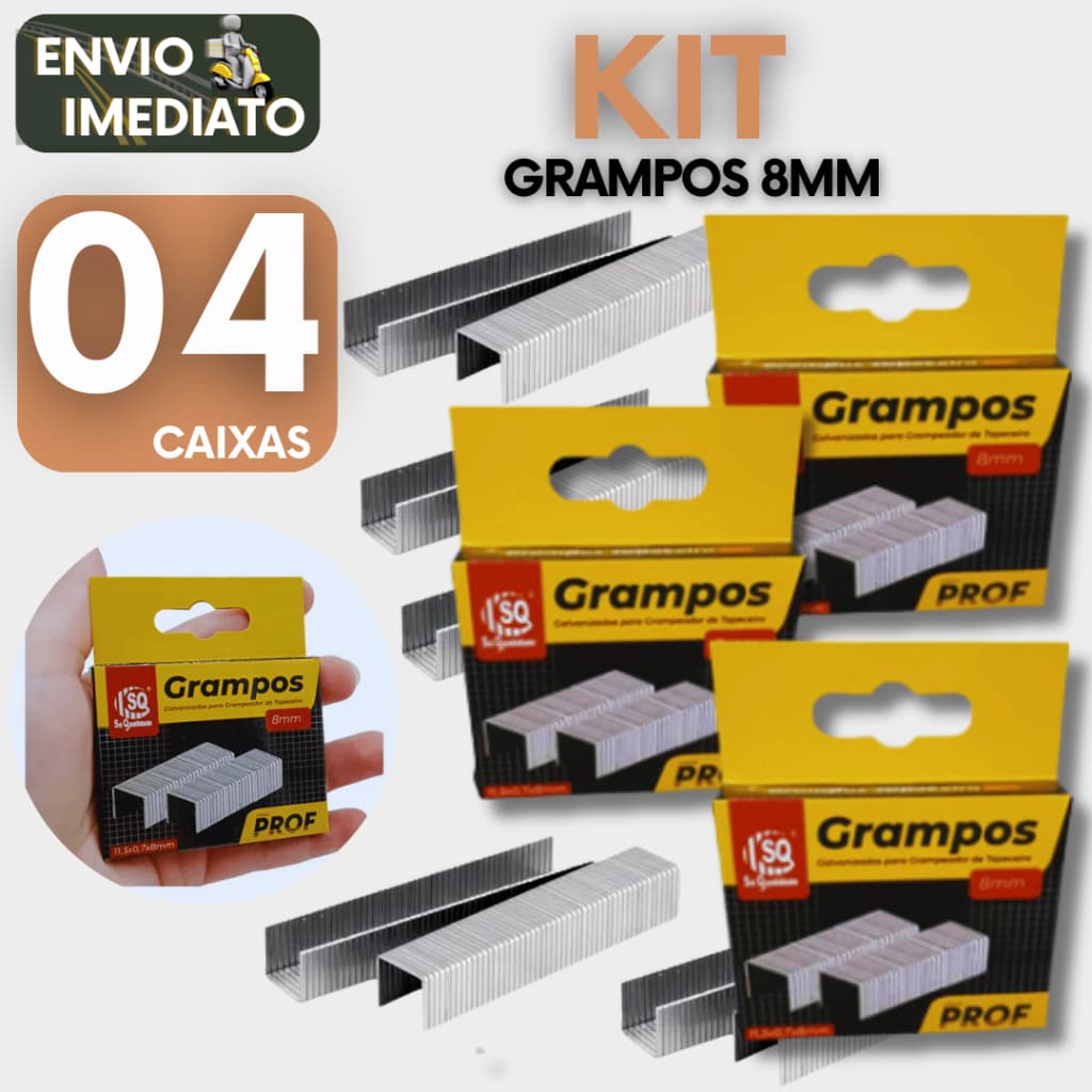 Conjunto 04 Grampo para Tapeceiro Caixa  8mm Resistencia e Durabilidade para seus trabalhos linha premim