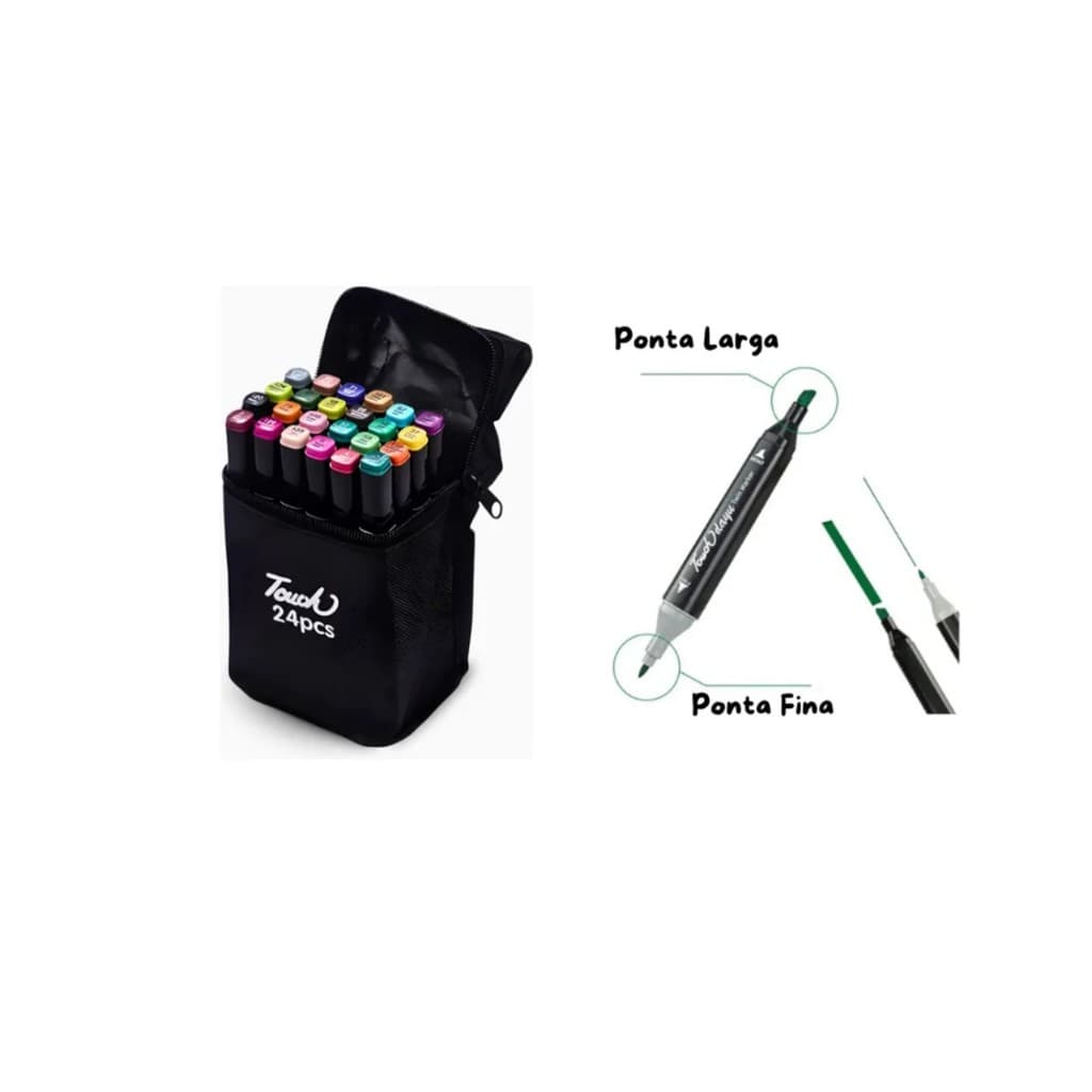 Marcador Conjunto Canetas Kit 24 Cores Touch Permanente Ponta Dupla Estojo Colorir Escolar Canetinha