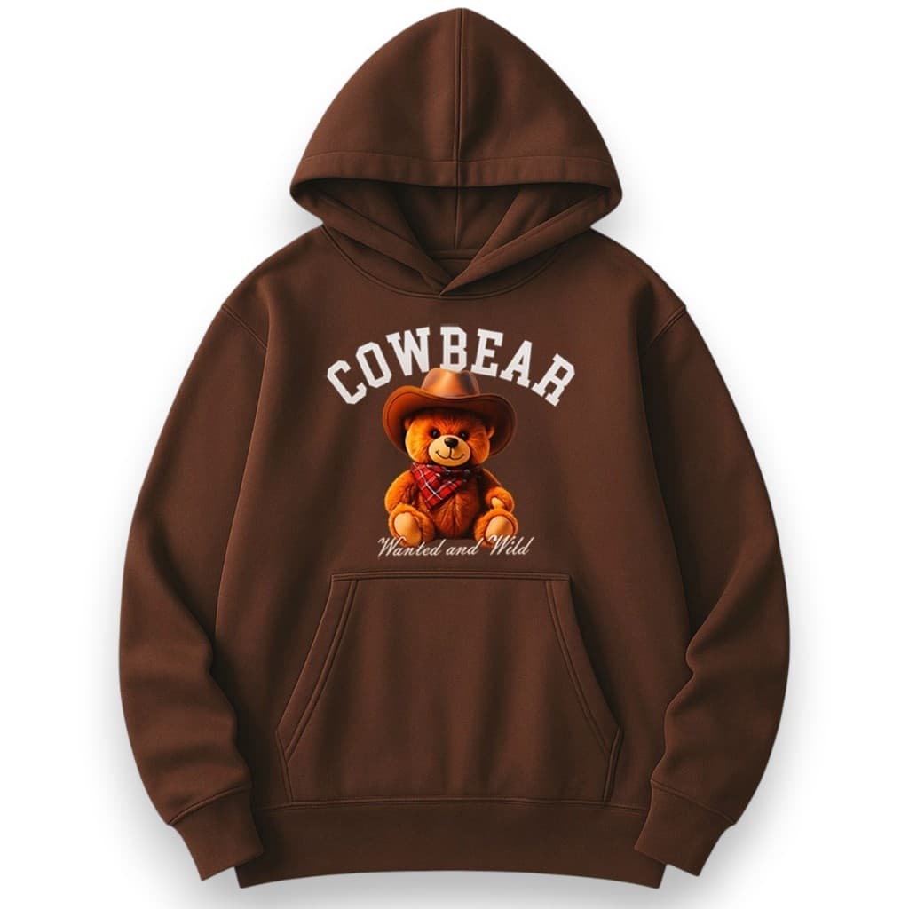 Moletom Feminino Ursinho Cowboy Estiloso Inverno Agasalho Casaco Abrigo Canguru com Capuz e Bolso