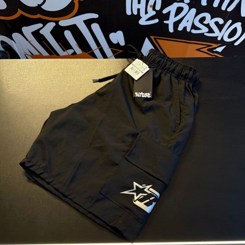 Bermuda Cargo Short Masculino Preta Ripfire Estrela Refletivo Bolsos Laterais Tactel Elastano
