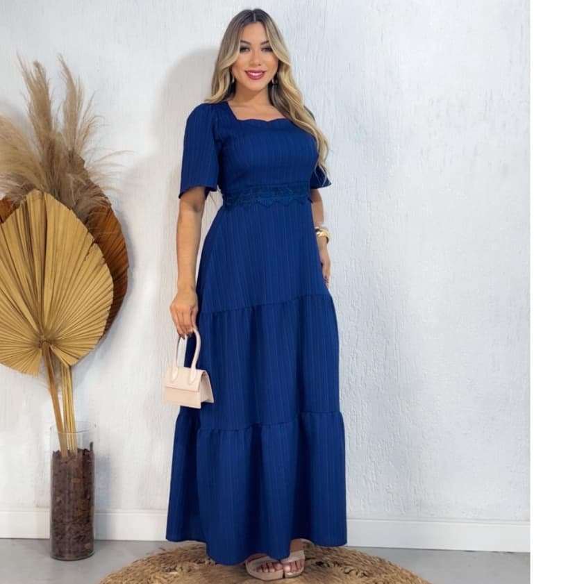 Vestido Longo1 Evangelica  com renda na cintura e elastex nas costas