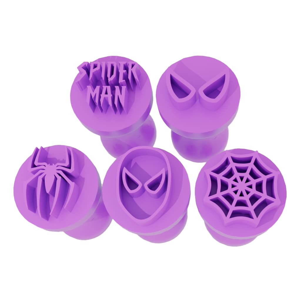 Kit Carimbo Spider-Man Homem Aranha Para Docinhos Brigadeiros Festa Infantil Massas Biscuit PLA 3D 5 Unidades